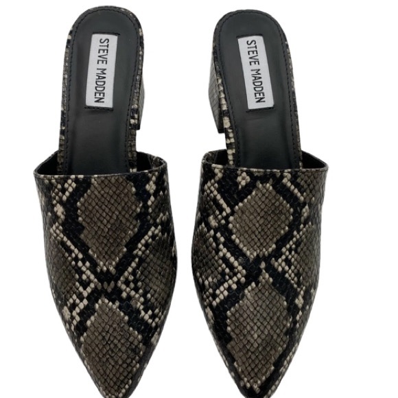 Steve Madden Bishop Black Snakeskin Block Heel Mules Size 11 - Picture 4 of 8